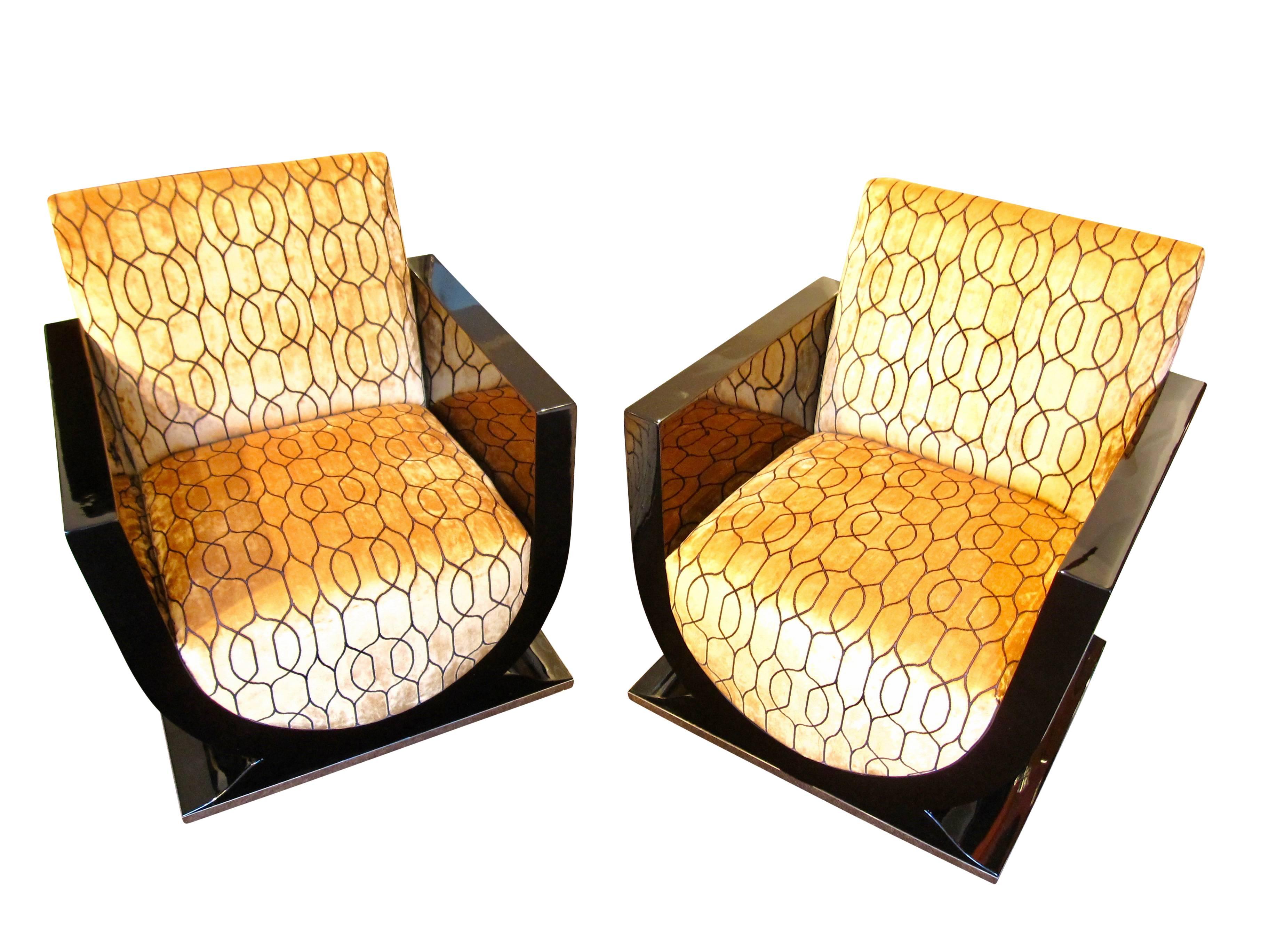 Exceptional Pair of original Art Deco Club Chairs / Bergeres in 