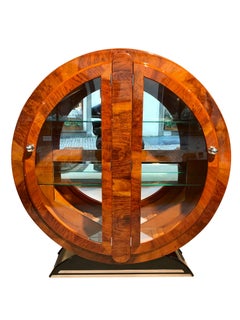 Art Deco round vitrine, England circa 1930, walnut
