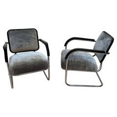 Vintage Bauhaus Cantilever Steeltube Chair, Nickel, Black, Velvet, Germany, circa 1930