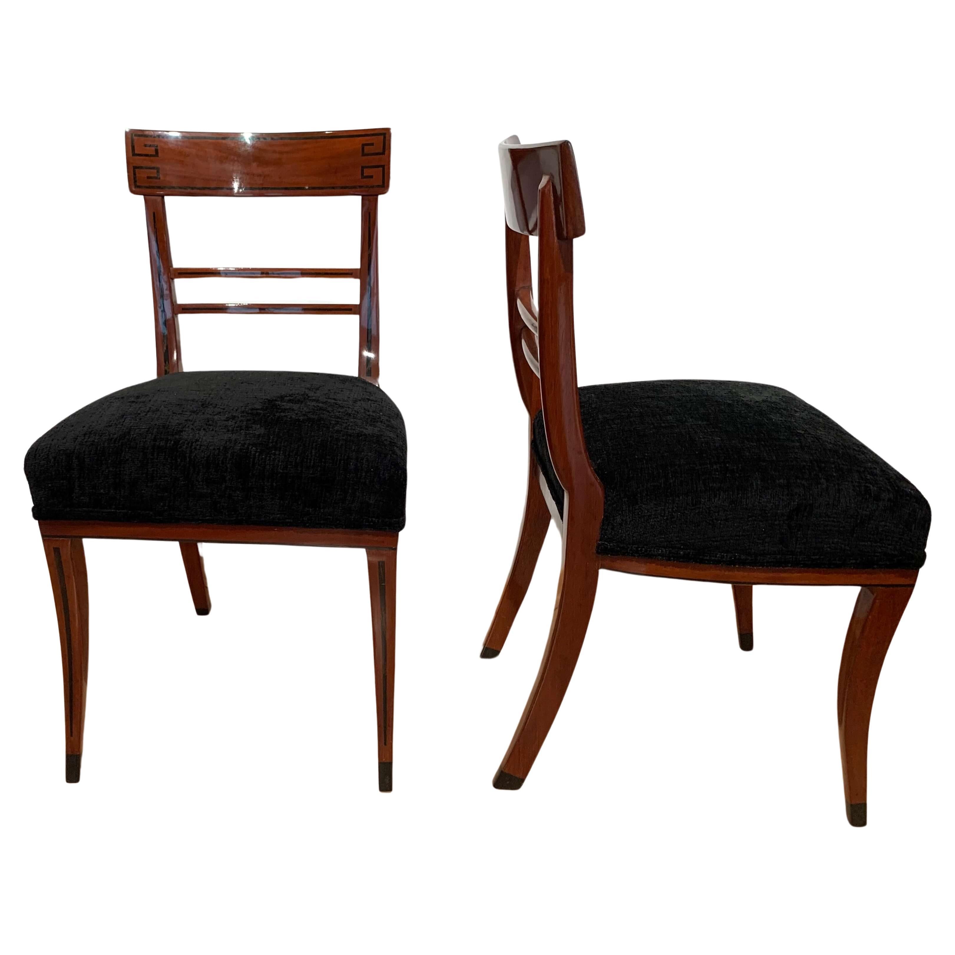 Biedermeier Side Chair, Mahogany, Ebony Inlays, Black Velvet, Austria circa 1820 For Sale