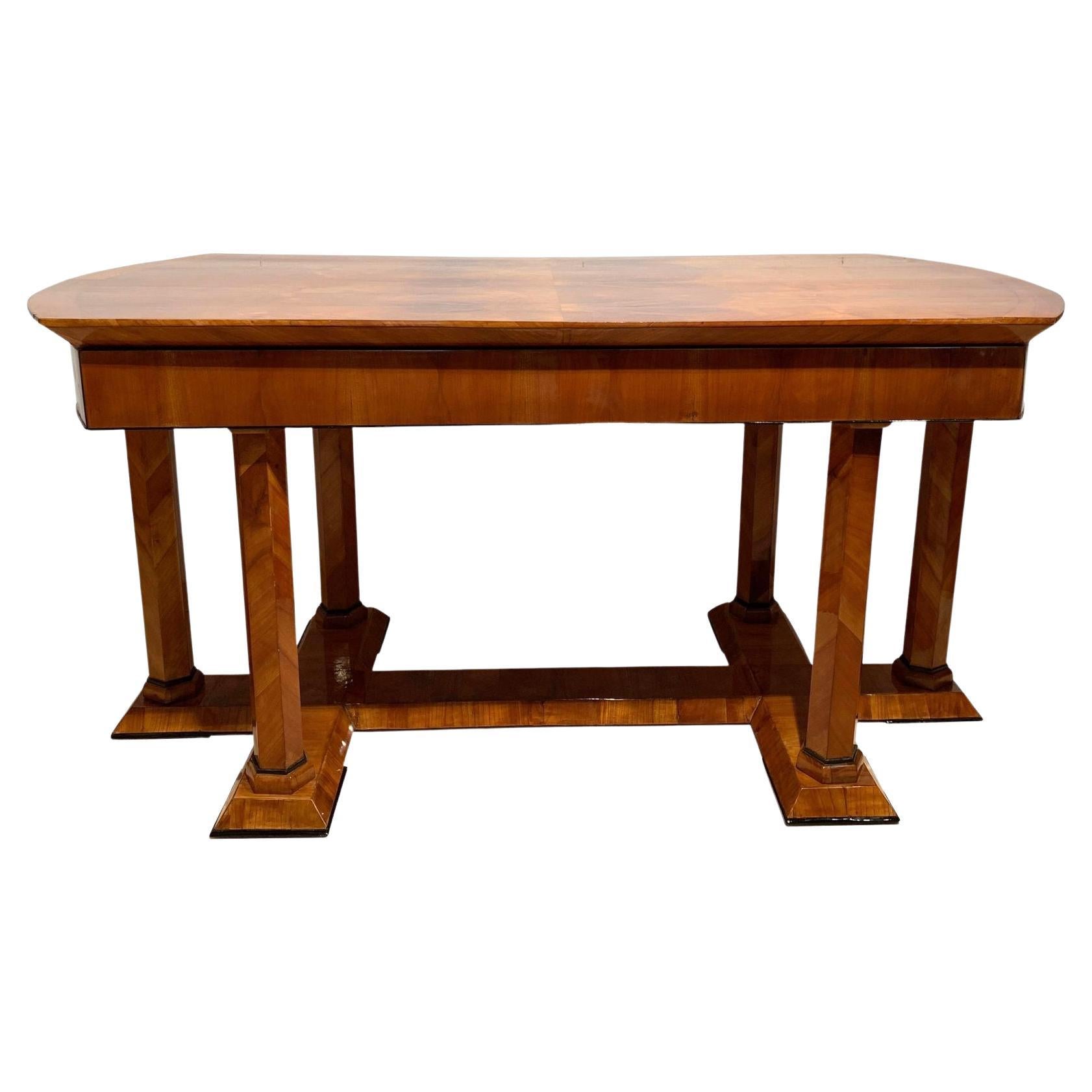 Neoclassical Biedermeier Desk, Cherry Veneer, Six Columns, Austria, circa 1830 For Sale