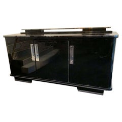 Large Art Deco Sideboard, Black Lacquer and Nickel, Germany, circa 1930