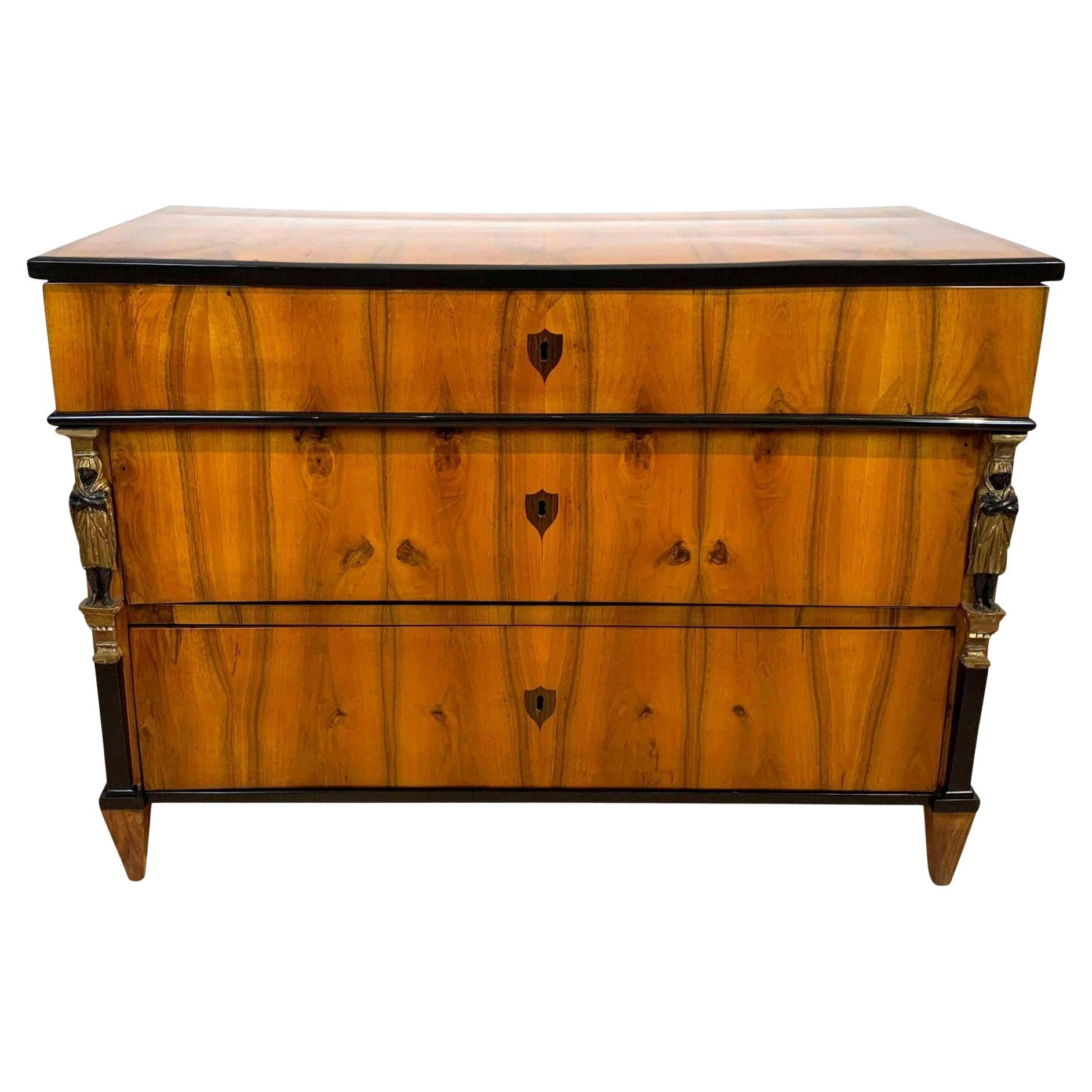 Empire Commode with Caryatids, Walnut Veneer, Austria, Vienna circa 1815 For Sale
