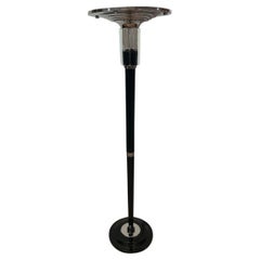 Art Deco Floor Lamp, Black Lacquer, Nickel and Glass, France circa 1930