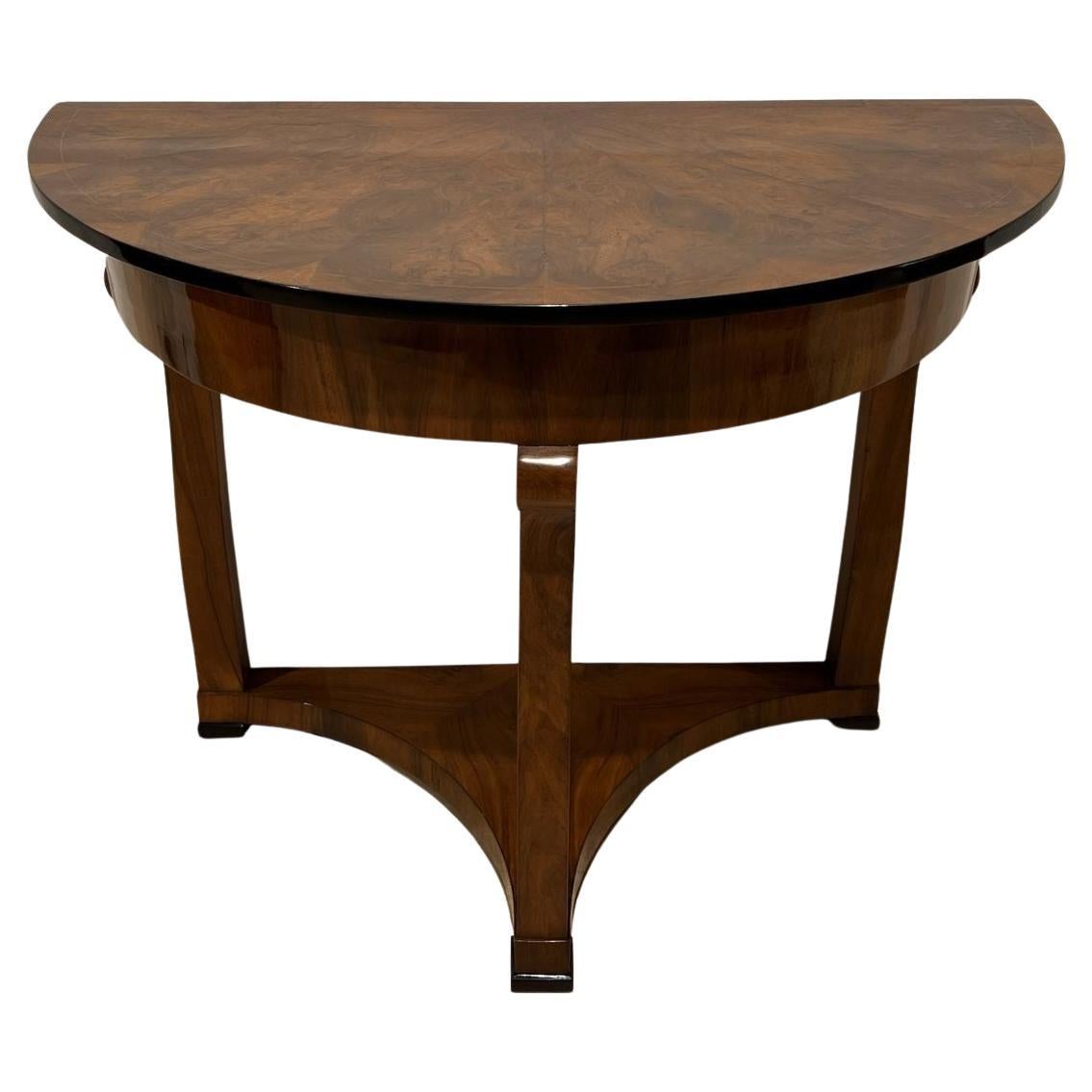 Biedermeier Demi-Lune Console Table, Walnut Veneer, Maple, Austria, circa 1830
