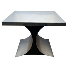 Mid-Century Curved Side Table, Brushed Metal, Lacquer, France, circa 1970