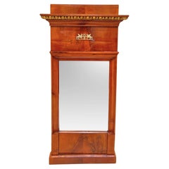 Biedermeier Wall Mirror, Cherry Veneer, Brass Decor, South Germany, circa 1820