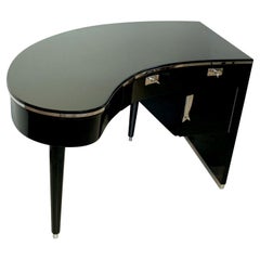 Vintage Design Desk, Curved Top, Piano Lacquer, Chrome, France, 1950s