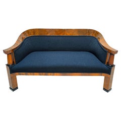 Biedermeier Sofa, Walnut Wood, Black Teddy, Vienna, Austria circa 1825