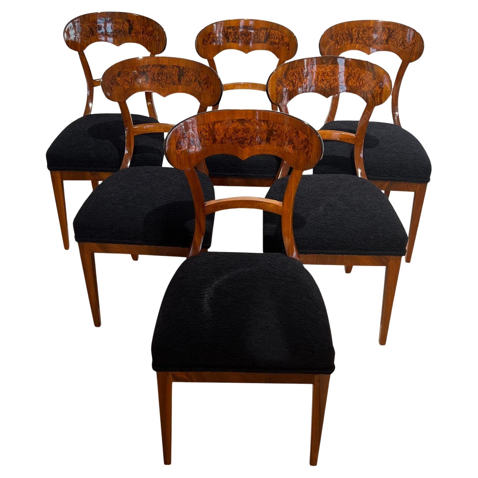 Set di sei sedie a pala Biedermeier, noce, radica impiallacciata, Germania meridionale, anni 
40 del XIX secolo in vendita