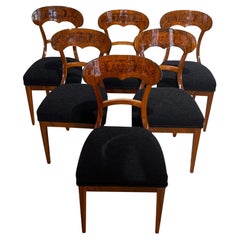 Ensemble de six chaises à pelle Biedermeier, noyer, placage de racines, Allemagne du Sud, années 1840
