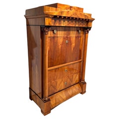 Biedermeier Secretaire, Cherry Veneer, Inlays, Brass, South Germany circa 1830