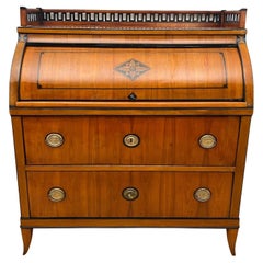 Biedermeier Roll-Top Desk, Cherry Veneer, Brass, Ink, South Germany circa 1820