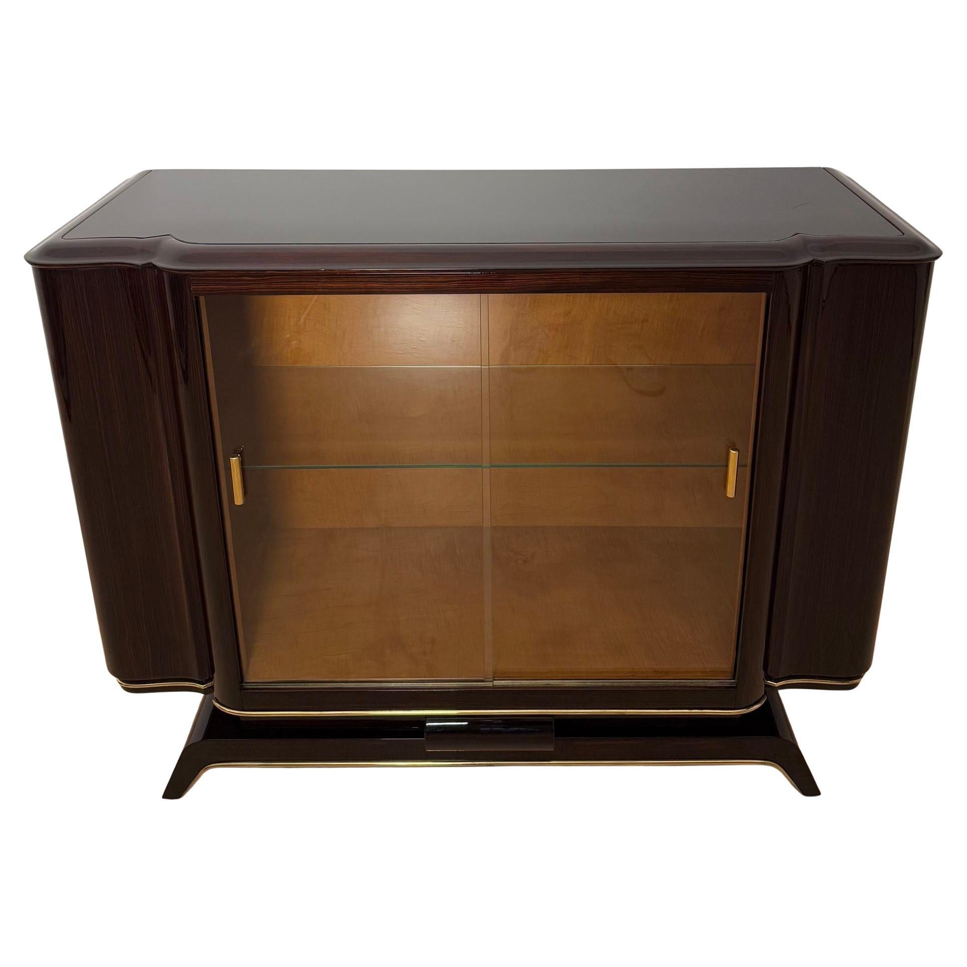 Credenza Vitrine Art Deco, Ebano Macassar, Acero, Ottone, Vetro, Parigi circa 193