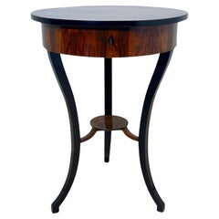 Round Biedermeier Sewing Table, Walnut, Ebonized Legs, South Germany circa 1825