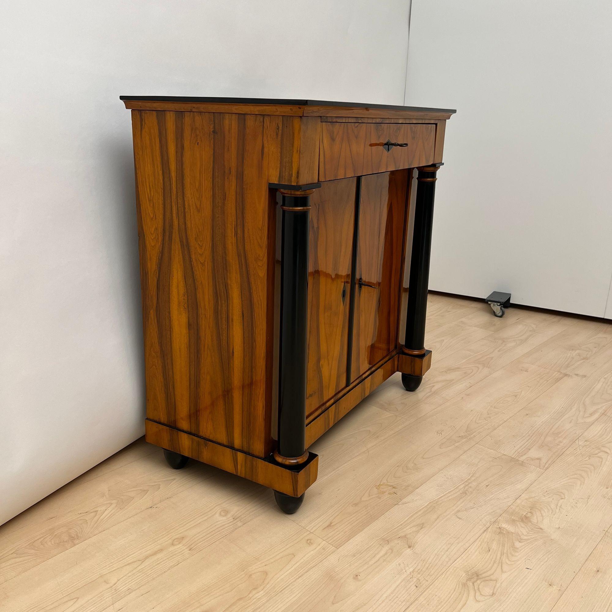 Early 19th Century Biedermeier Half-Cabinet, Walnut Veneer, Ebonized, South Germany circa 1825 For Sale