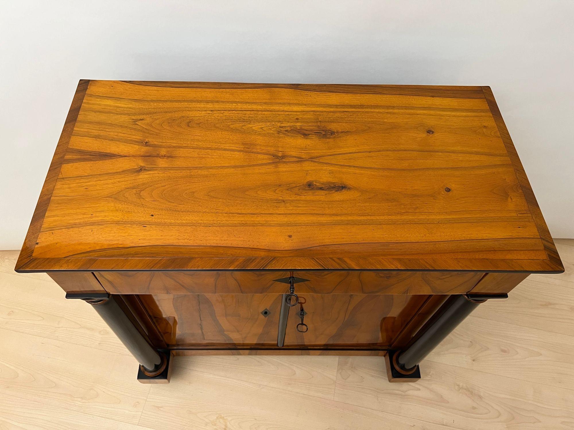 Biedermeier Half-Cabinet, Walnut Veneer, Ebonized, South Germany circa 1825 For Sale 4