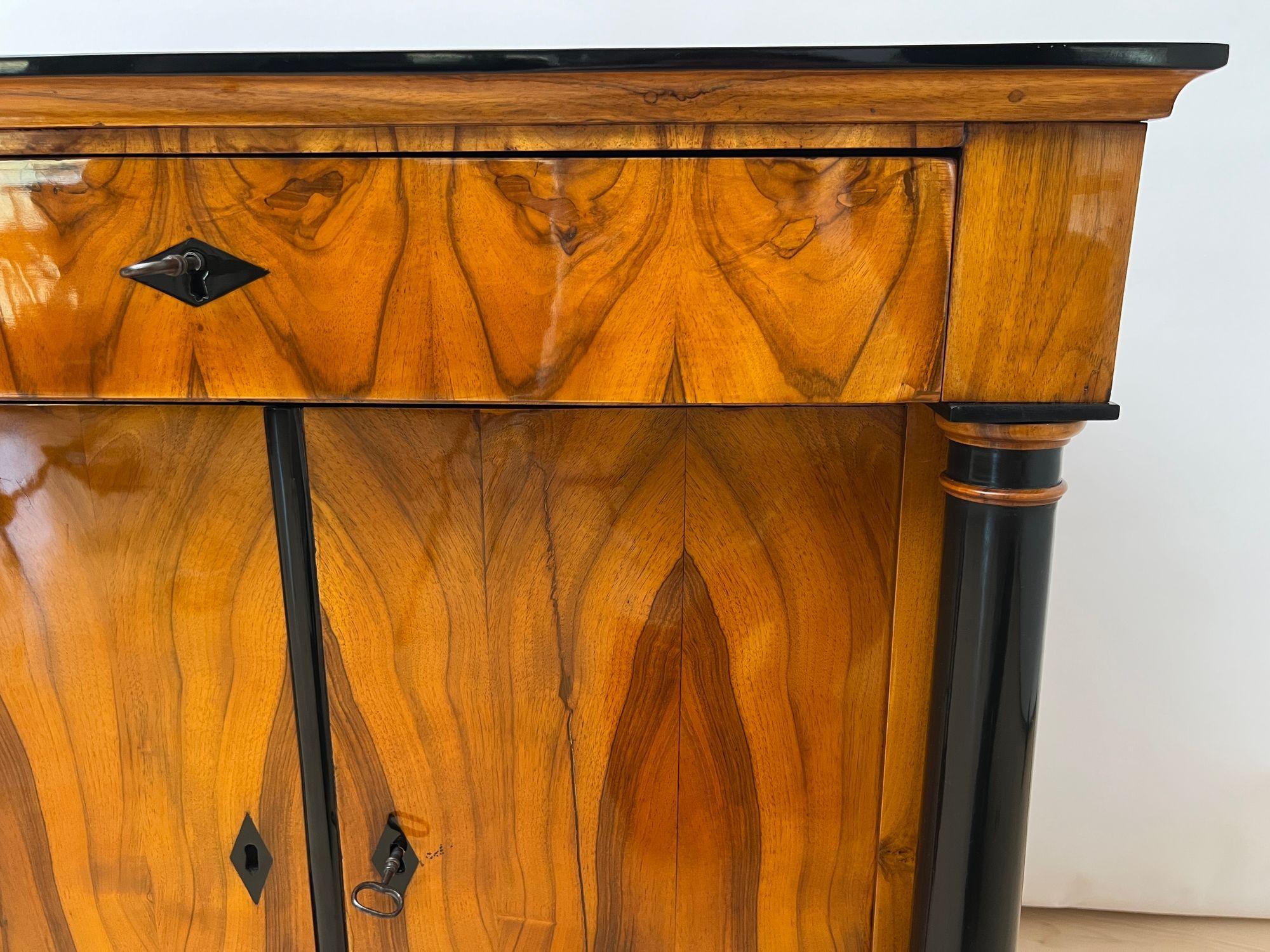 Biedermeier Half-Cabinet, Walnut Veneer, Ebonized, South Germany circa 1825 For Sale 5