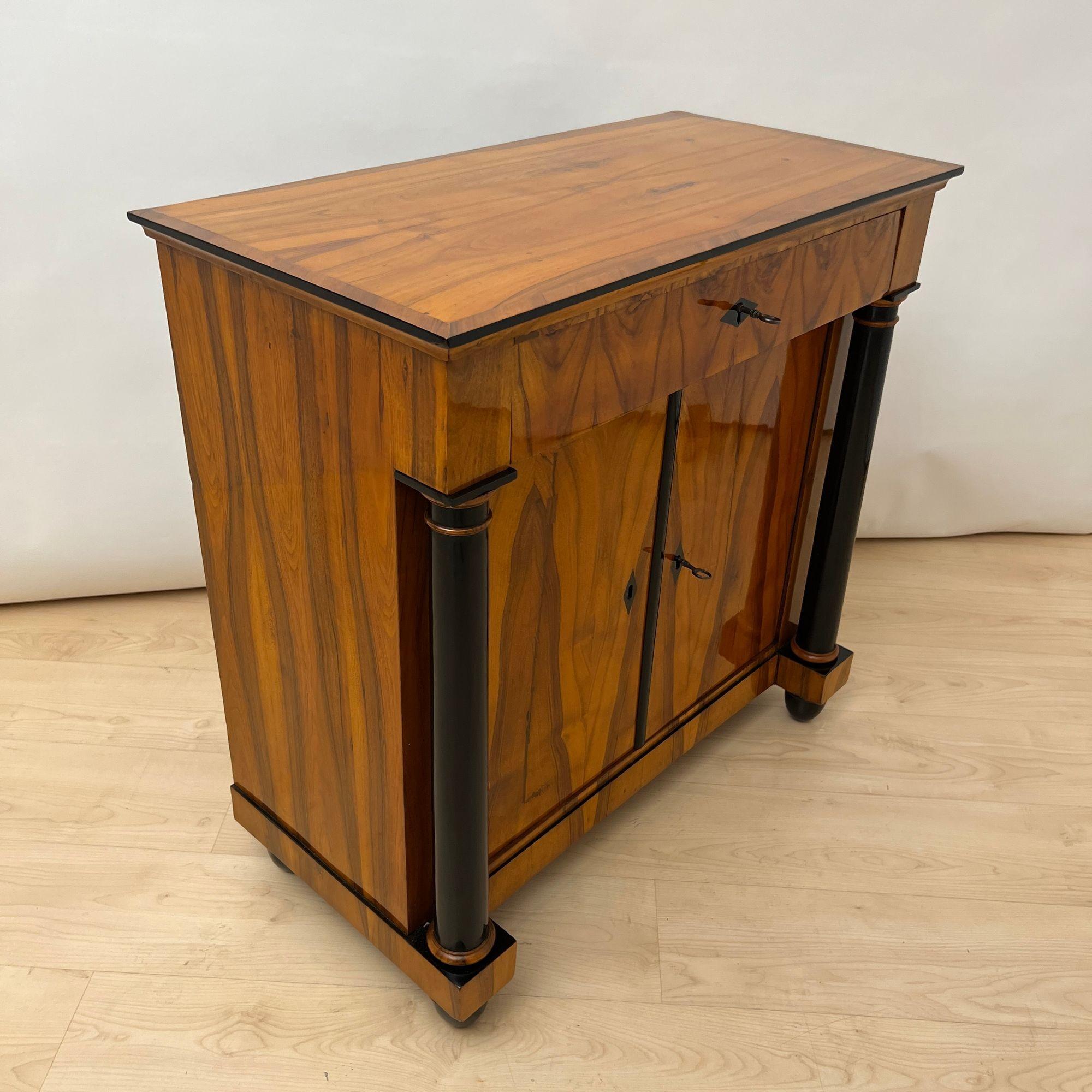 Biedermeier Half-Cabinet, Walnut Veneer, Ebonized, South Germany circa 1825 For Sale 13