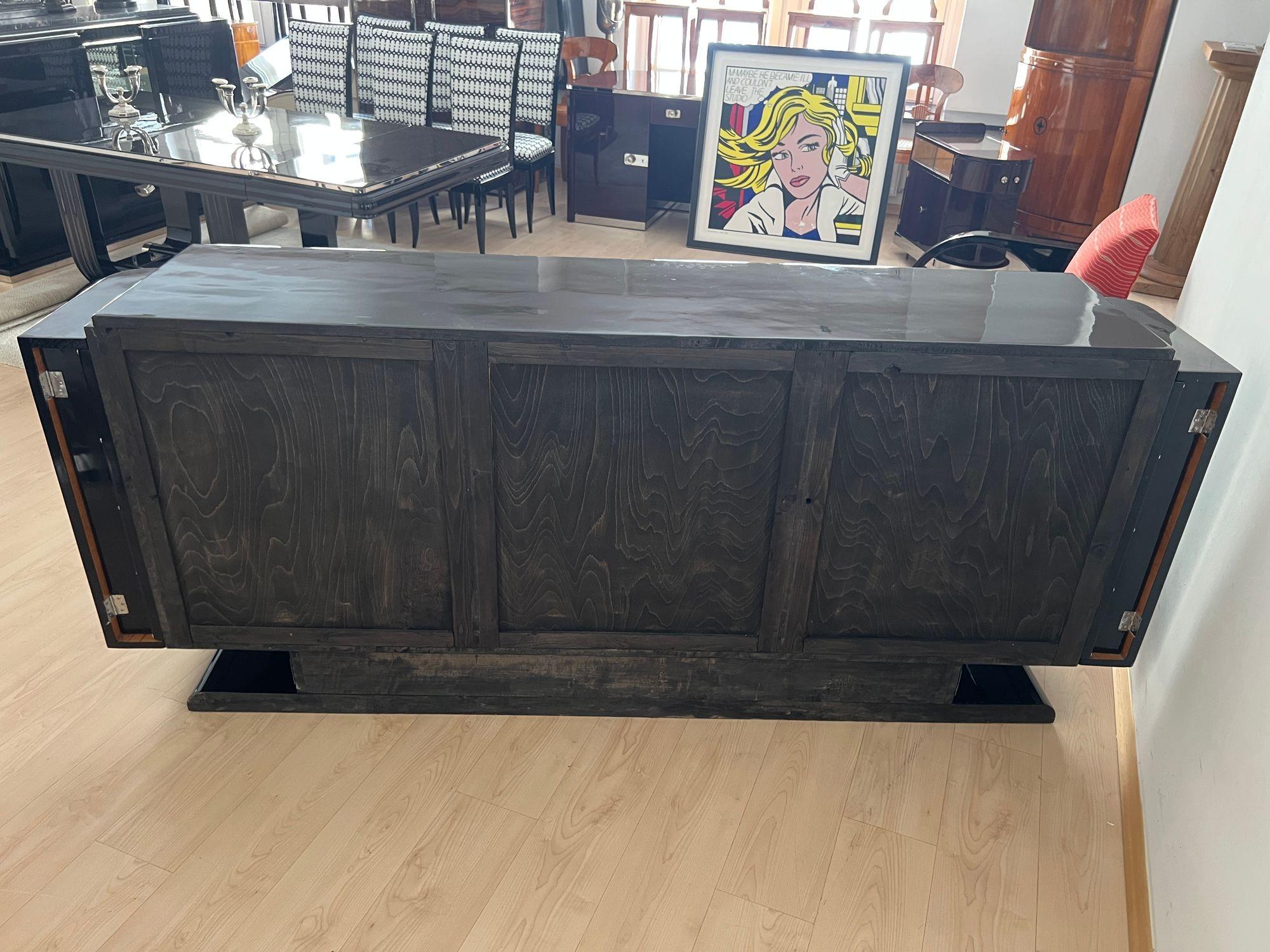 Art Deco Bar-Sideboard, Black Lacquer, Chromed Lion Appliqués, France circa 1930 For Sale 13