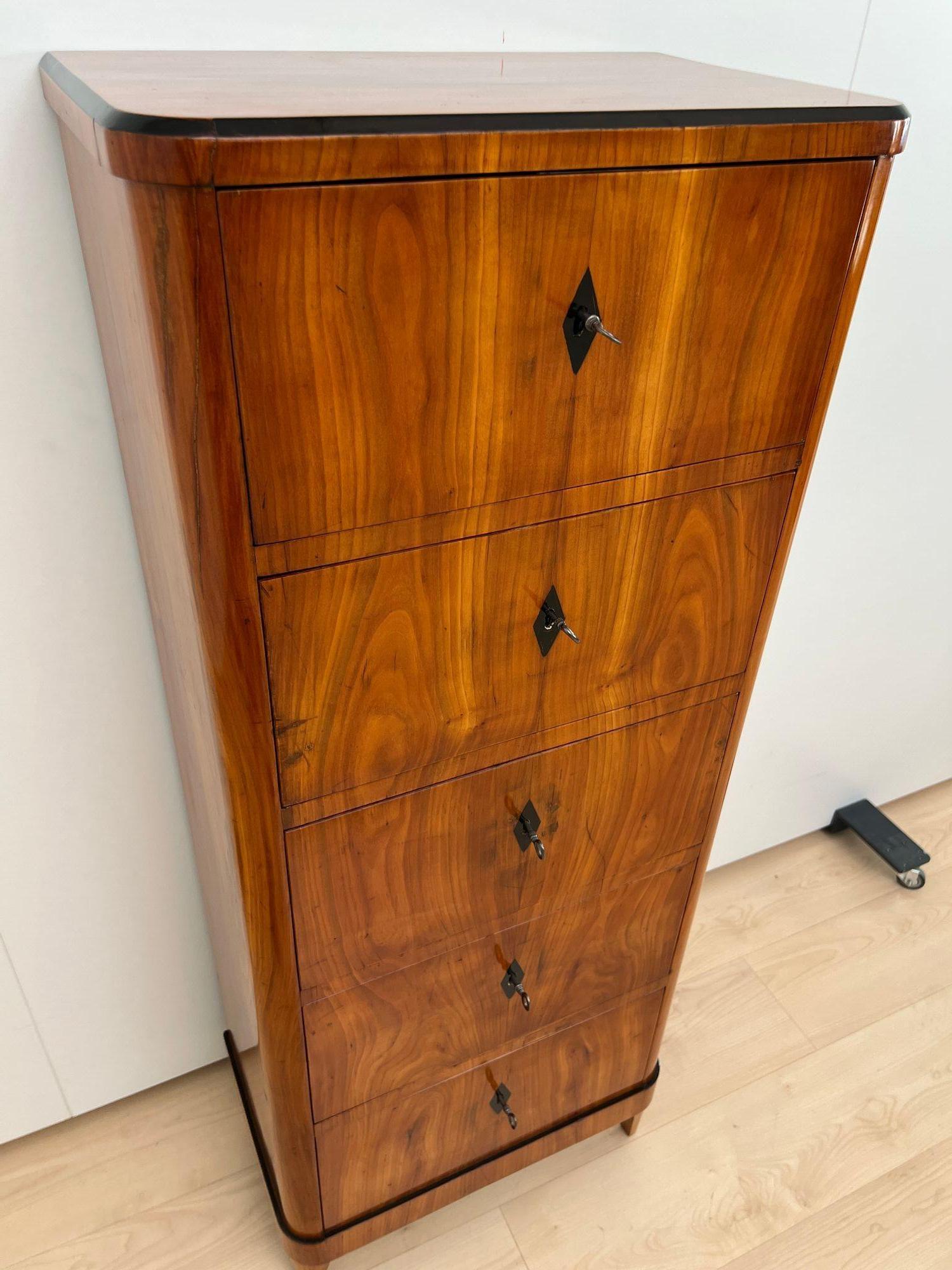 Five Drawer Biedermeier Chiffonier, Cherry Veneer, South Germany circa 1820 For Sale 6