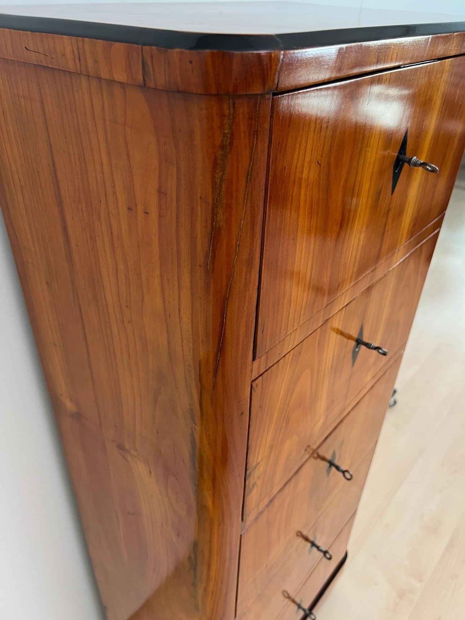 Five Drawer Biedermeier Chiffonier, Cherry Veneer, South Germany circa 1820 For Sale 7