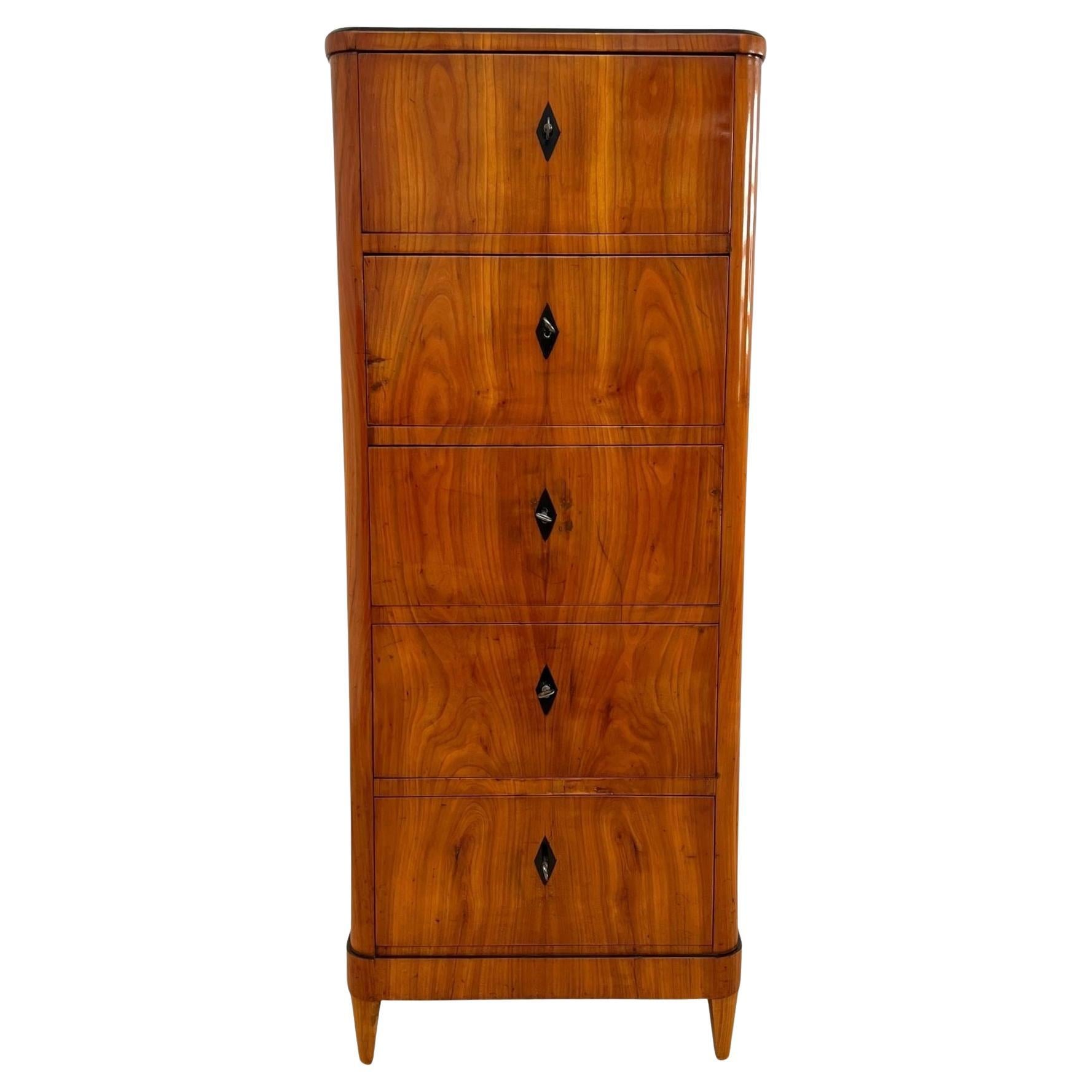 Five Drawer Biedermeier Chiffonier, Cherry Veneer, South Germany circa 1820 For Sale