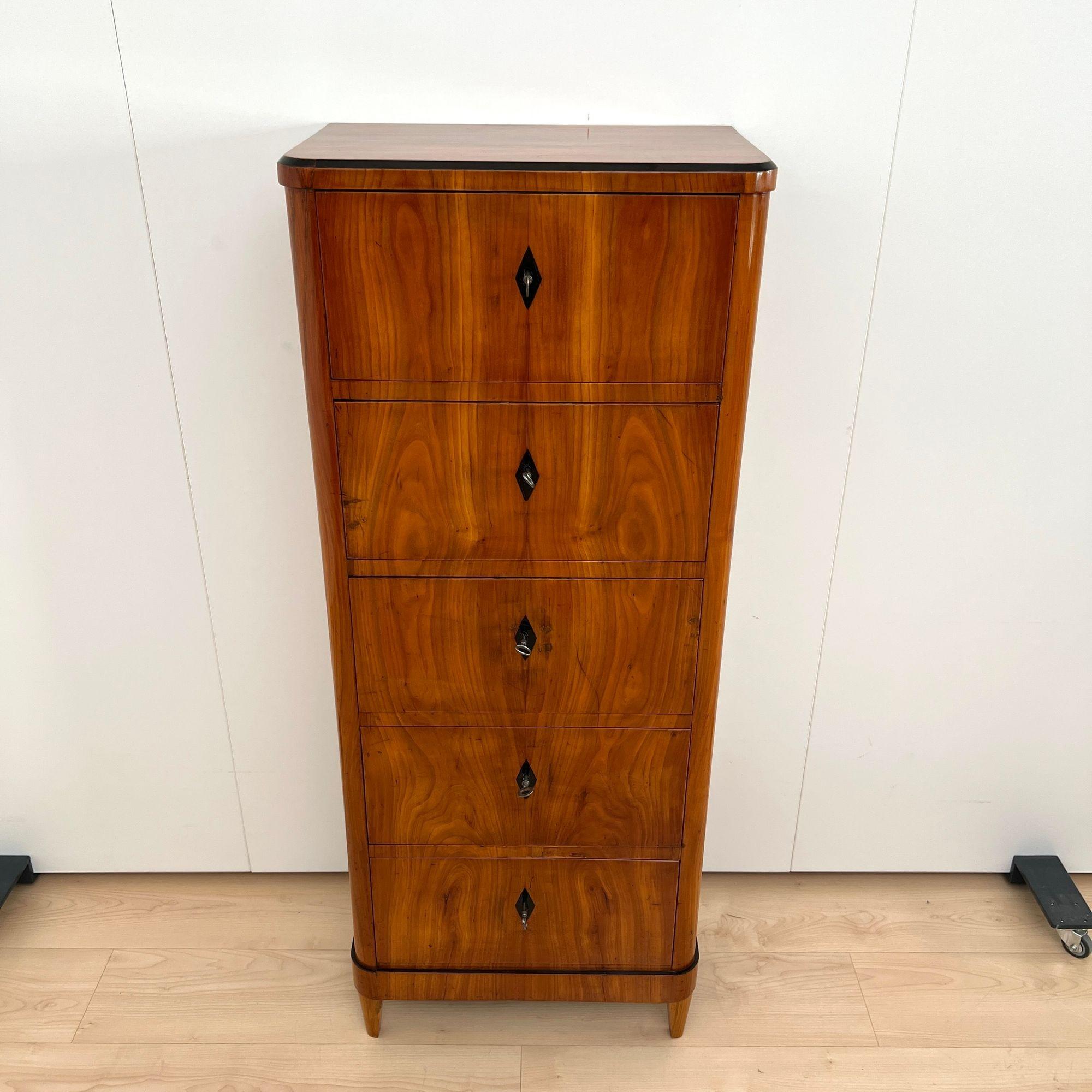Ebonized Five Drawer Biedermeier Chiffonier, Cherry Veneer, South Germany circa 1820 For Sale