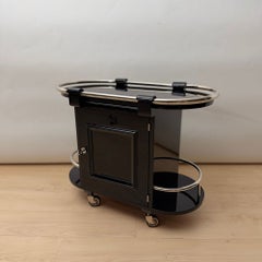 Art Deco Bar Cart, Black Lacquer, Chrome, Maple, France, circa 1930
