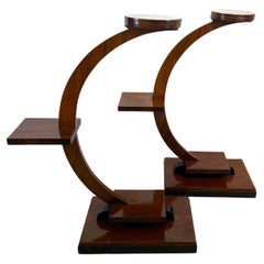 Pair of Art Deco Flower Stands or Side Tables, Walnut Veneer, France, circa 1925