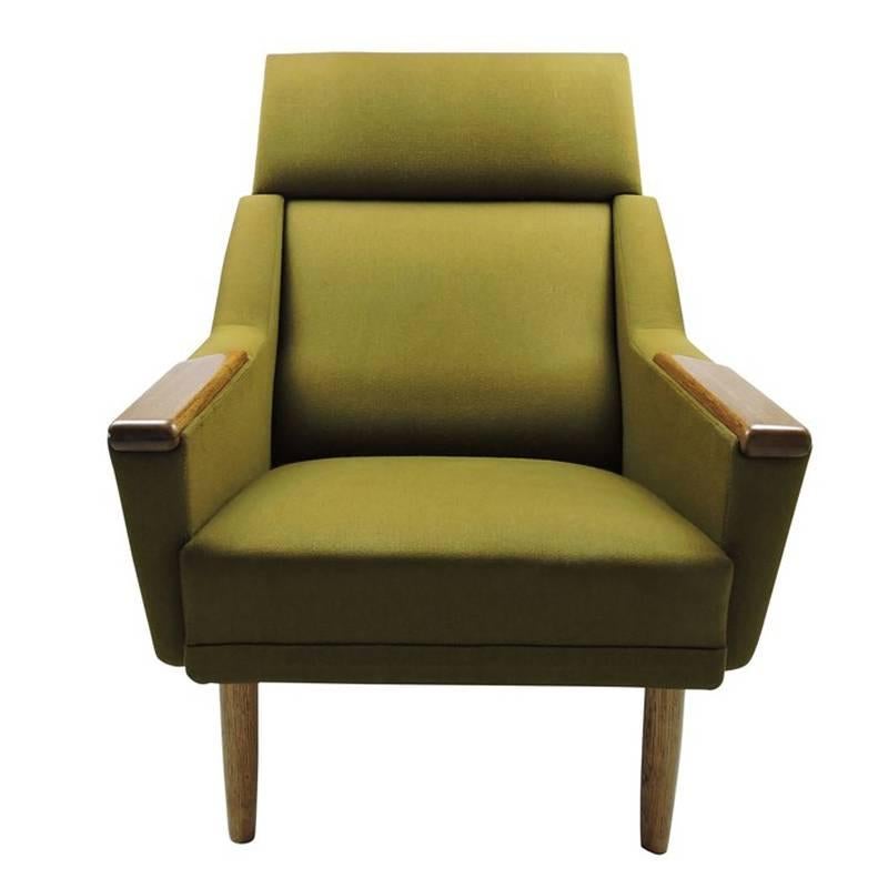 Mid-Century Modern Midcentury Teak and Dark Green Upholstered Fabric Danish Armchair, 1960s