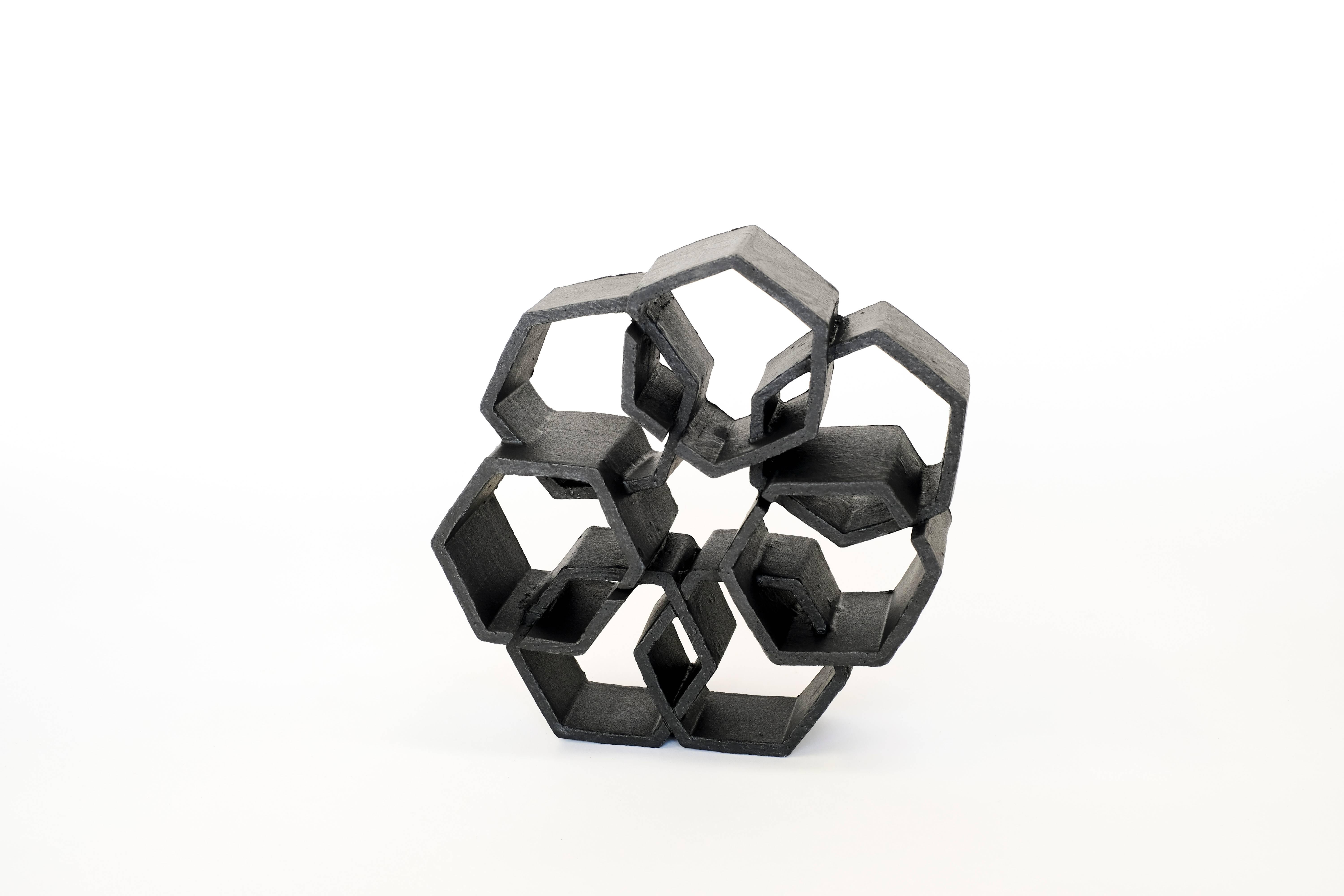 Brutalist Geometric Black Ceramic Sculpture by Ben Medansky