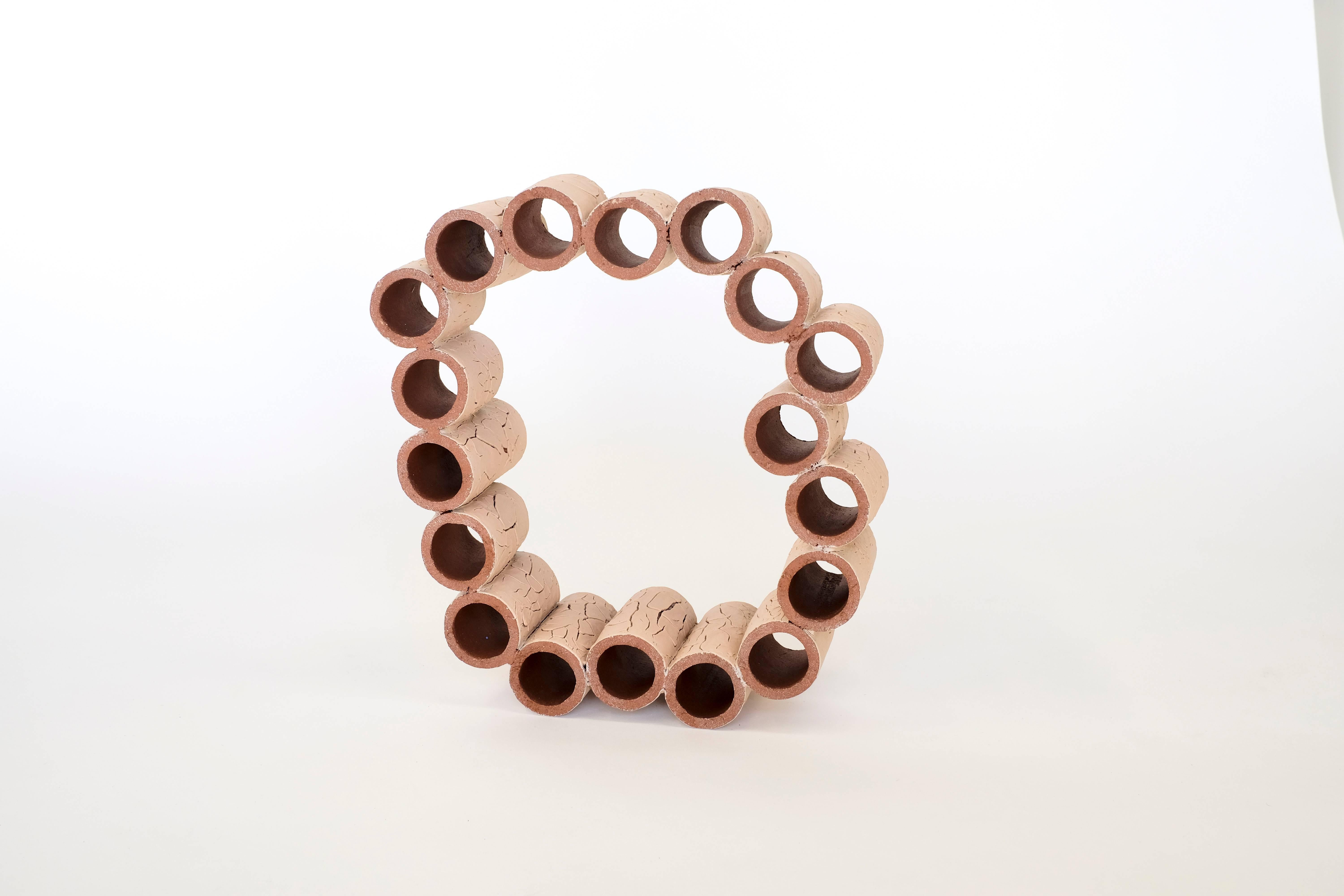 American Terra Cotta Circle Sculpture with Crackle Texture by Ben Medansky For Sale