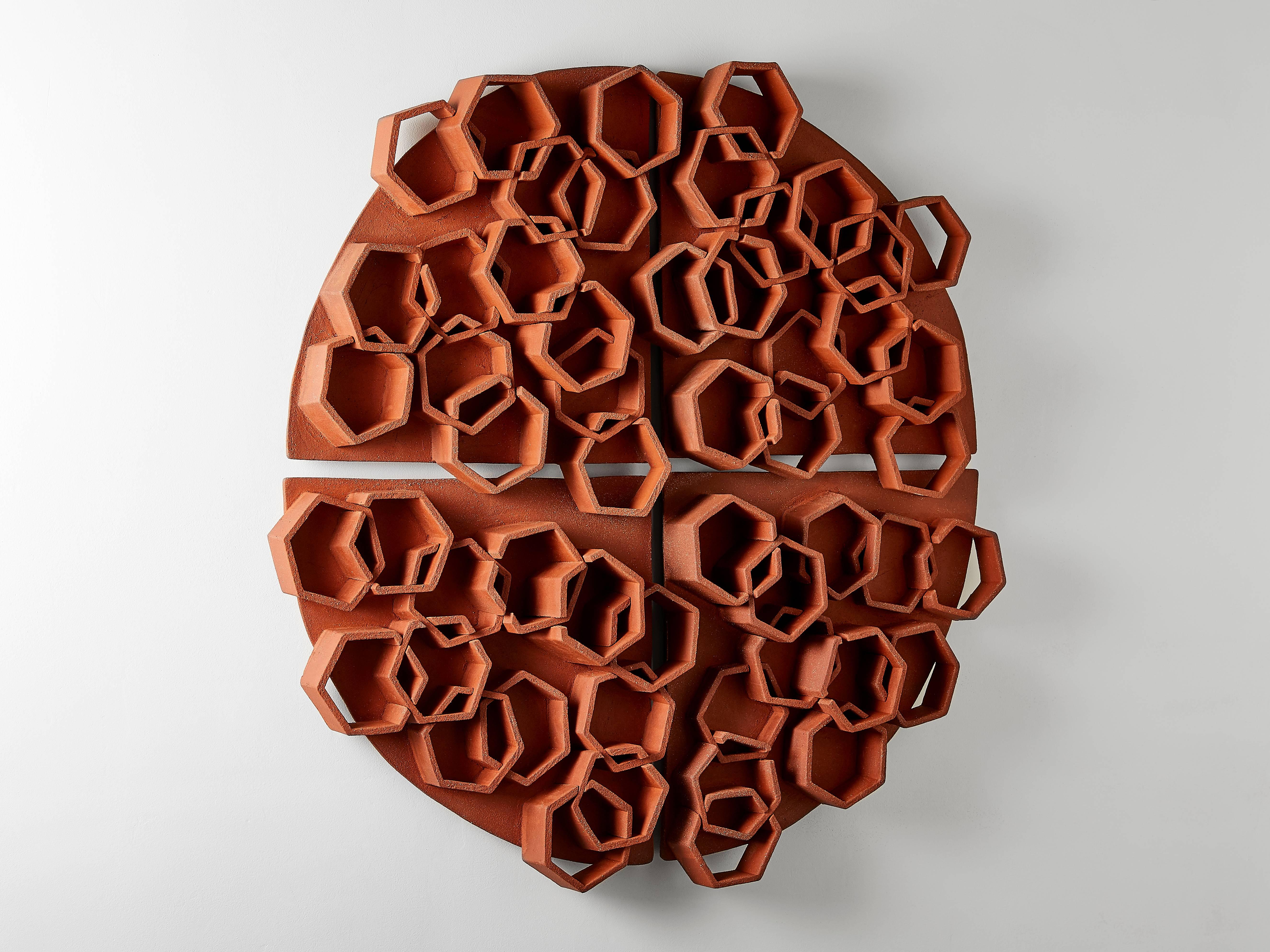 Fired Hexagon Terra Cotta Wall Sculpture by Ben Medansky For Sale