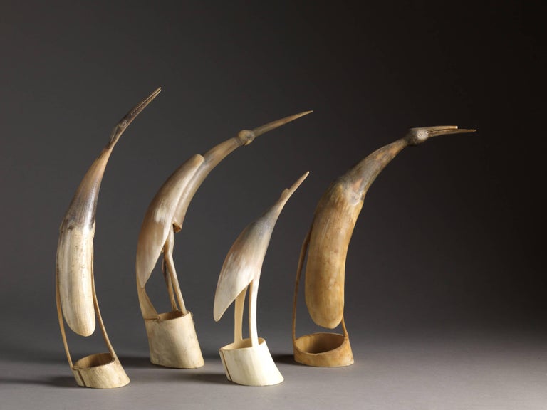 Collection of 70 Vintage HandCarved Cow Horn Sculptures, 20th Century