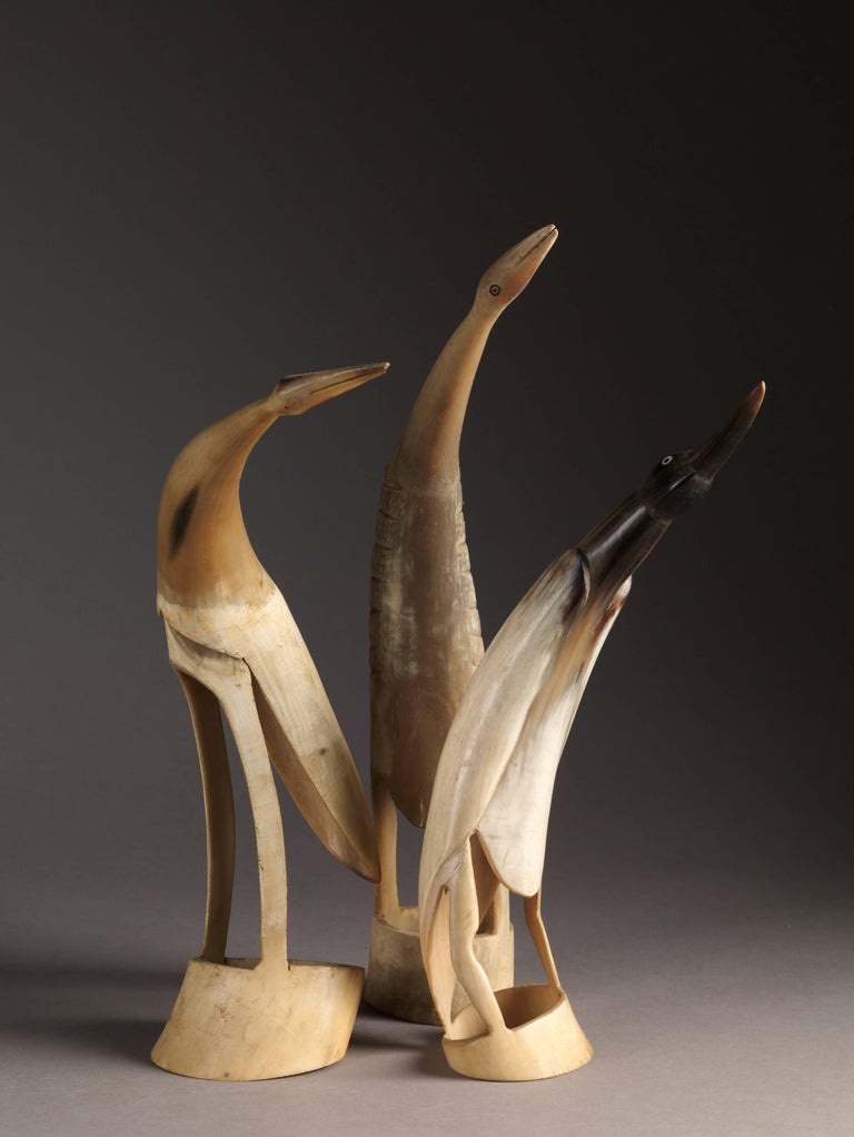 Collection of 70 Vintage HandCarved Cow Horn Sculptures, 20th Century