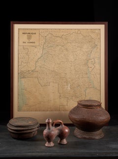 Vintage Ethnographic Selection of Kongo Artifacts and a Colonial Map