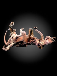 Große achteckige Octopus-Skulptur aus einem Stück Naturholz-180 x100 x 90 cm.