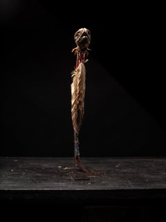 Native American Ceremonial Eagle staff with Beadwork, Hide and Feather Decoratio
