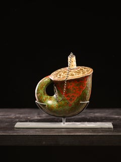 A large Indian matchlock gunpowder flask. 18th Century