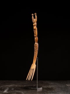 Witchcraft, dated 1790, fork carved with an unusual hermaphrodite figure