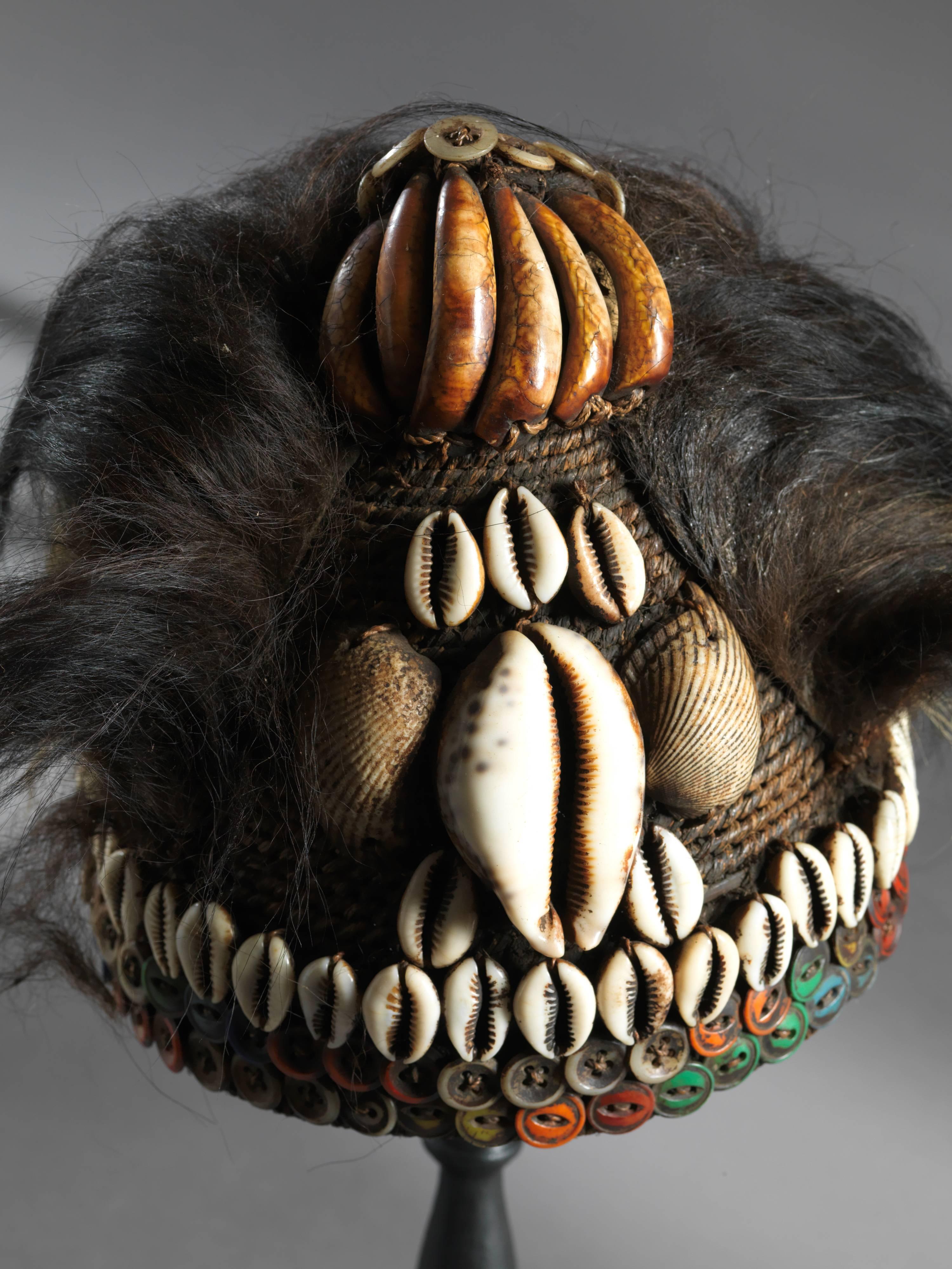 20th Century Collection of Seven Fine Decorative Ceremonial Hats, DRC, Lega