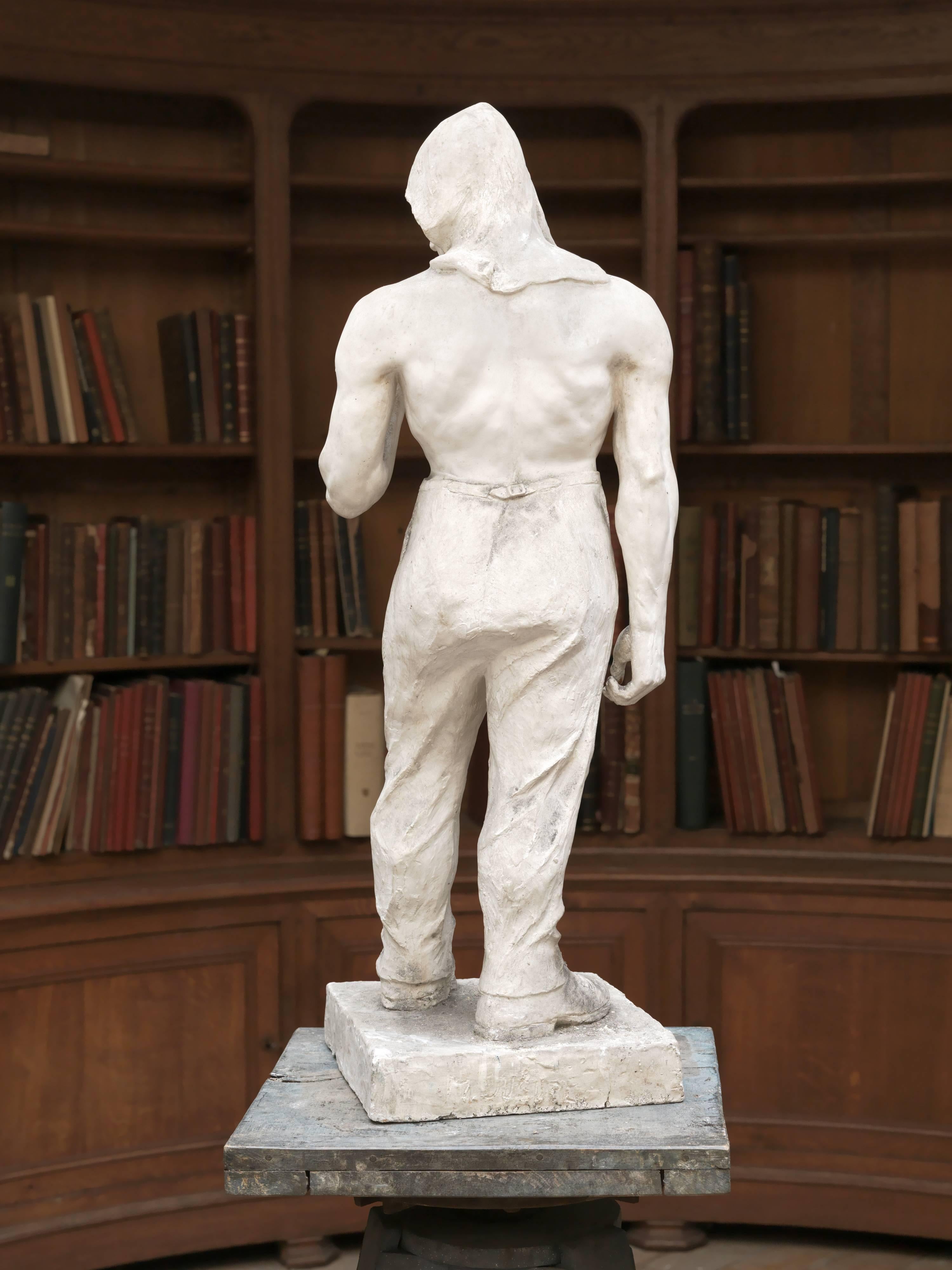 Belgian Plaster Model of the Statue of Antwerp Docker, Female Sculptor Madeleine Duguet