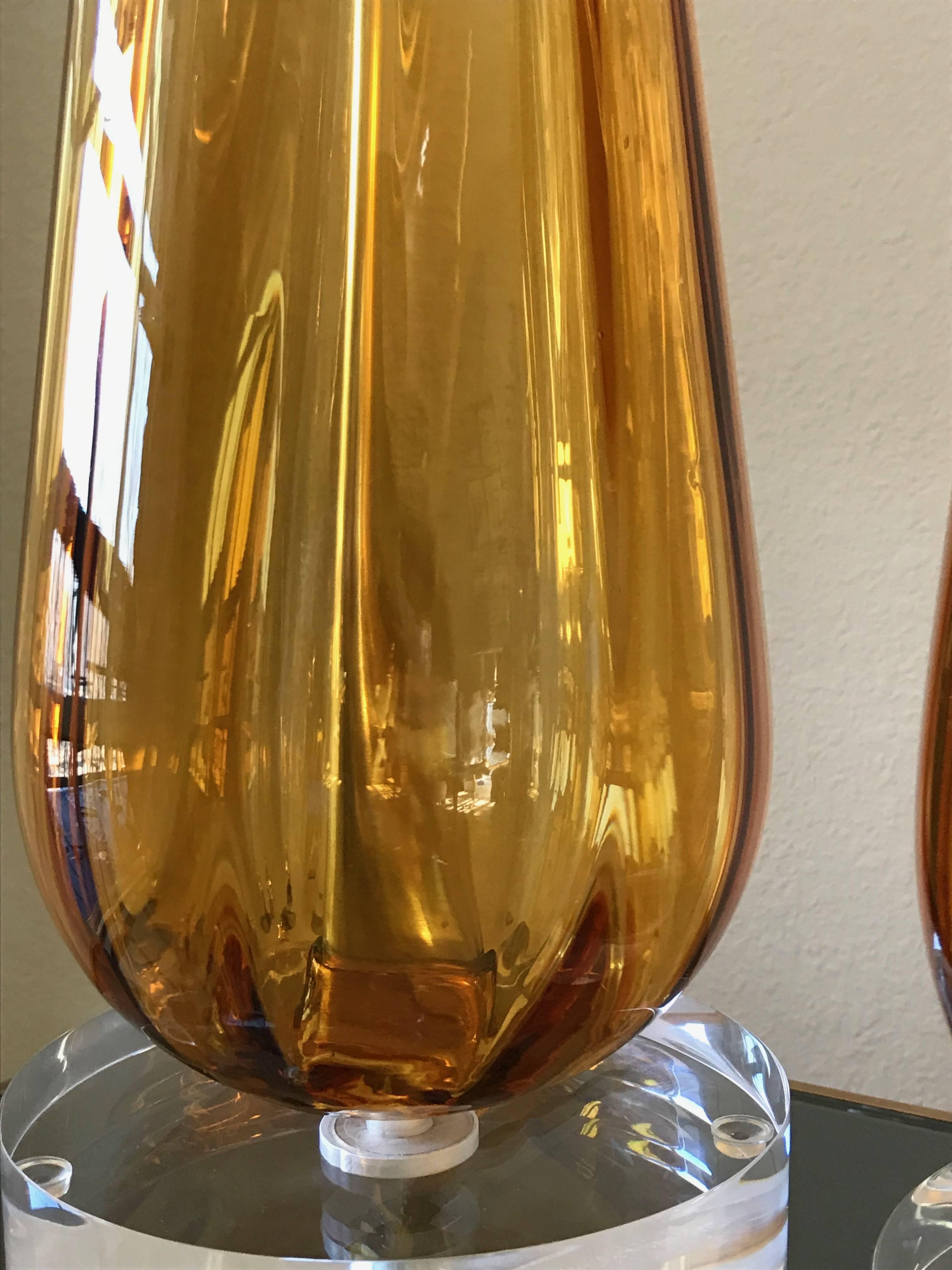 Pair Italian Amber Glass Teardrop Shaped Lamps 3