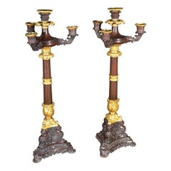 Pair French Gilt Doré Bronze Empire Candelabras