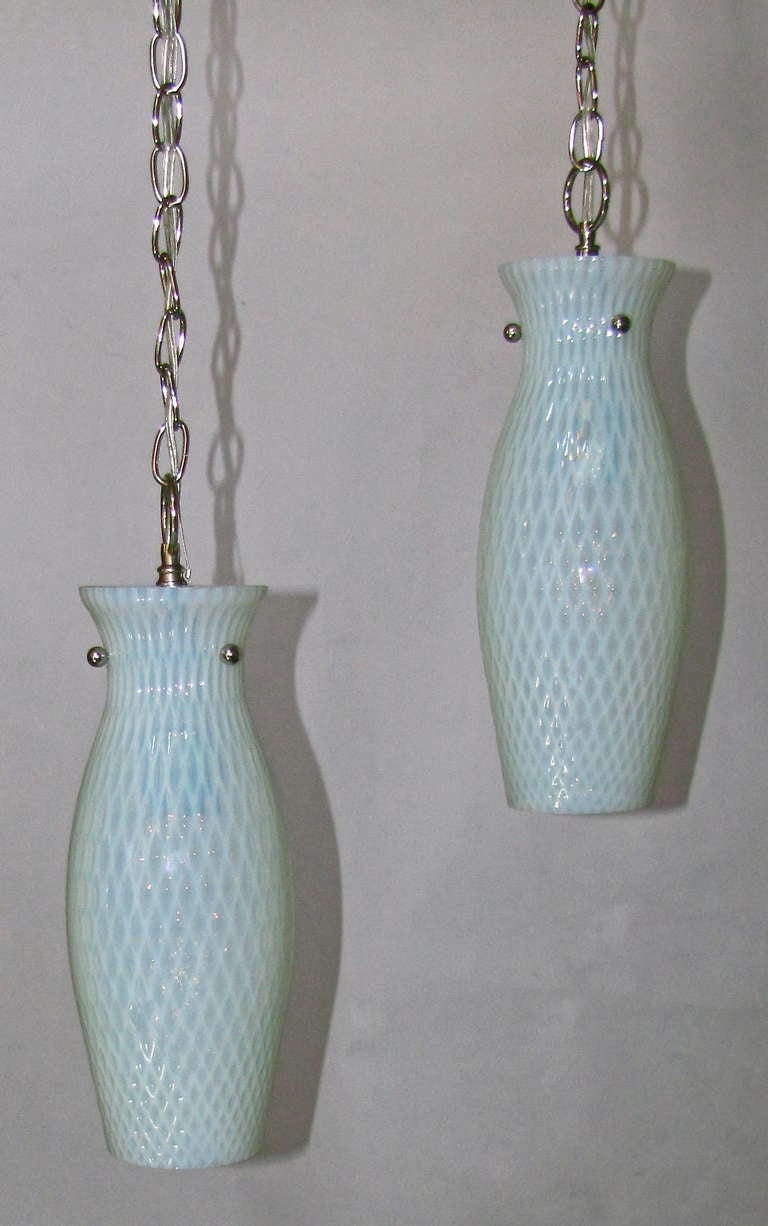 Pair of Opalescent Italian Pendant Lights For Sale 2