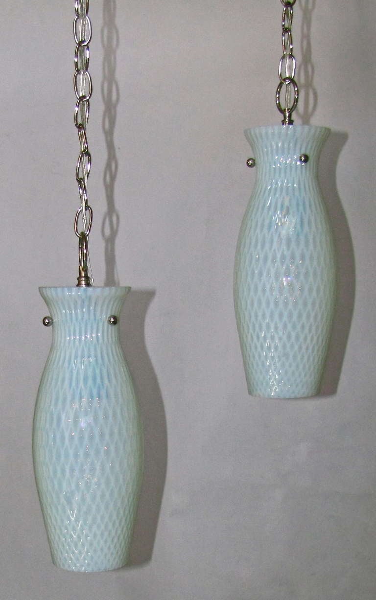 Pair of Opalescent Italian Pendant Lights For Sale at 1stDibs