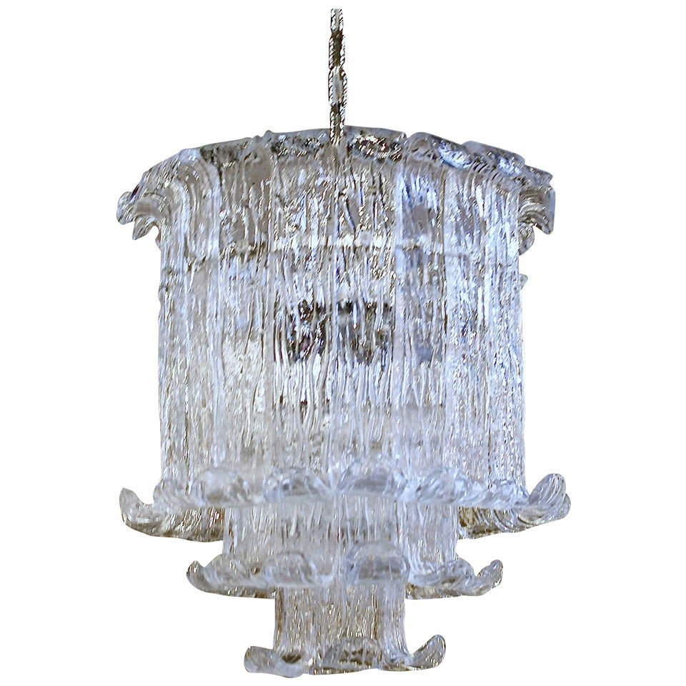 Murano Mazzega Clear Textered Glass Chandelier