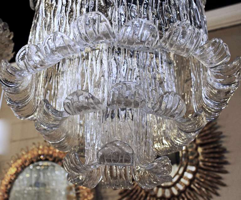 Blown Glass Murano Mazzega Clear Textered Glass Chandelier