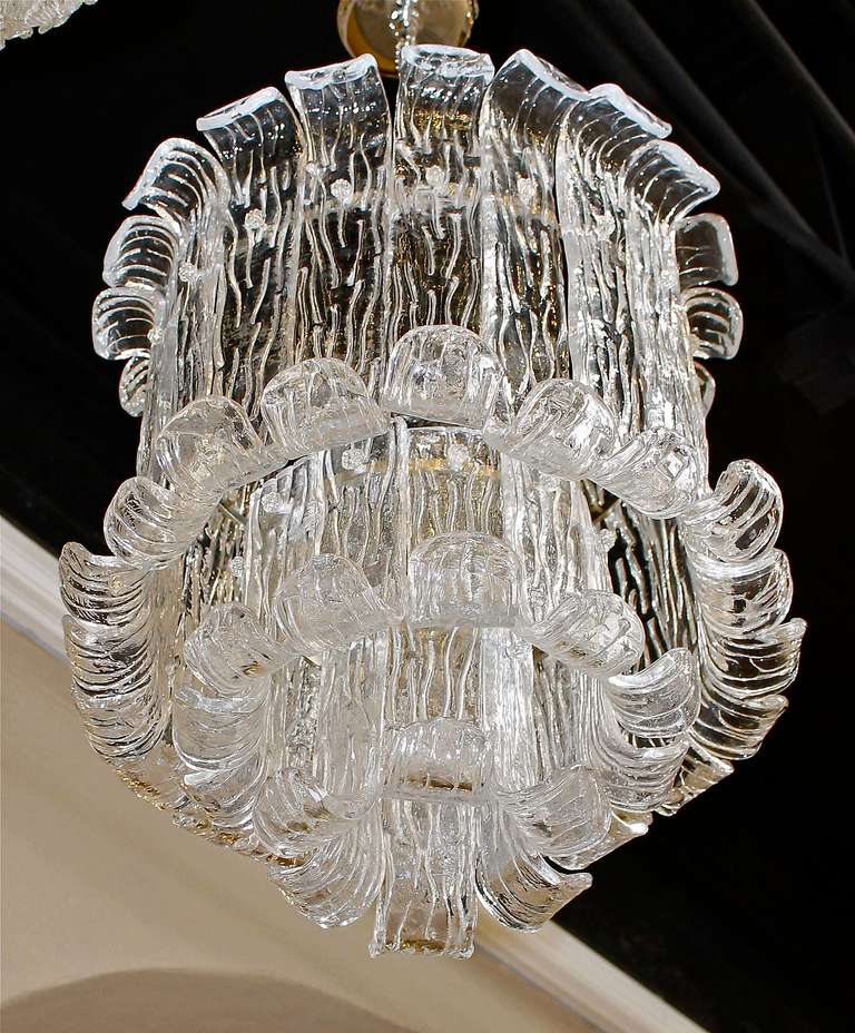Murano Mazzega Clear Textered Glass Chandelier 1